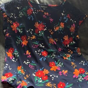 Floral Women's Top - Navy with Multicolor Accents